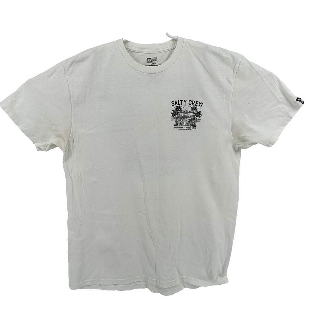 Salty Crew Graphic T Shirt Men's Size L Ivory Short Sleeve The Hook Up Hut Tee